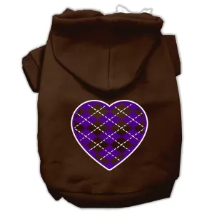 Argyle Heart Purple Screen Print Pet Hoodies Brown Size Med (12)