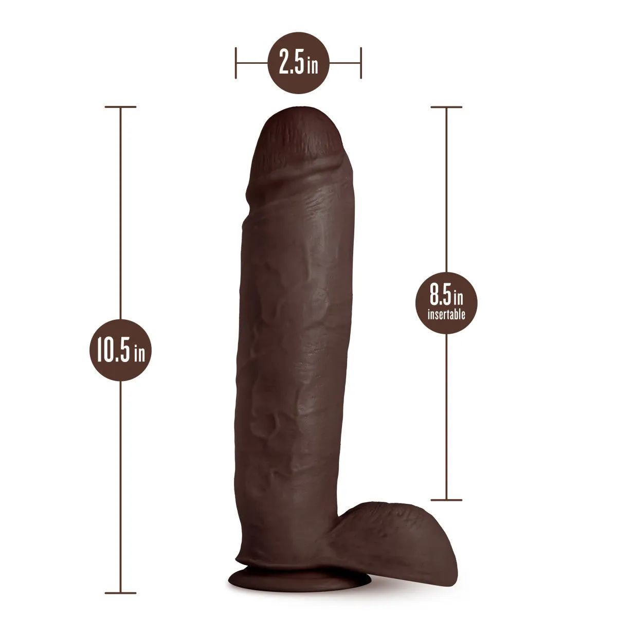 Au Naturel By Blush® | Huge Realistic Chocolate 10.5-Inch Long Dildo With Balls & Suction Cup Base