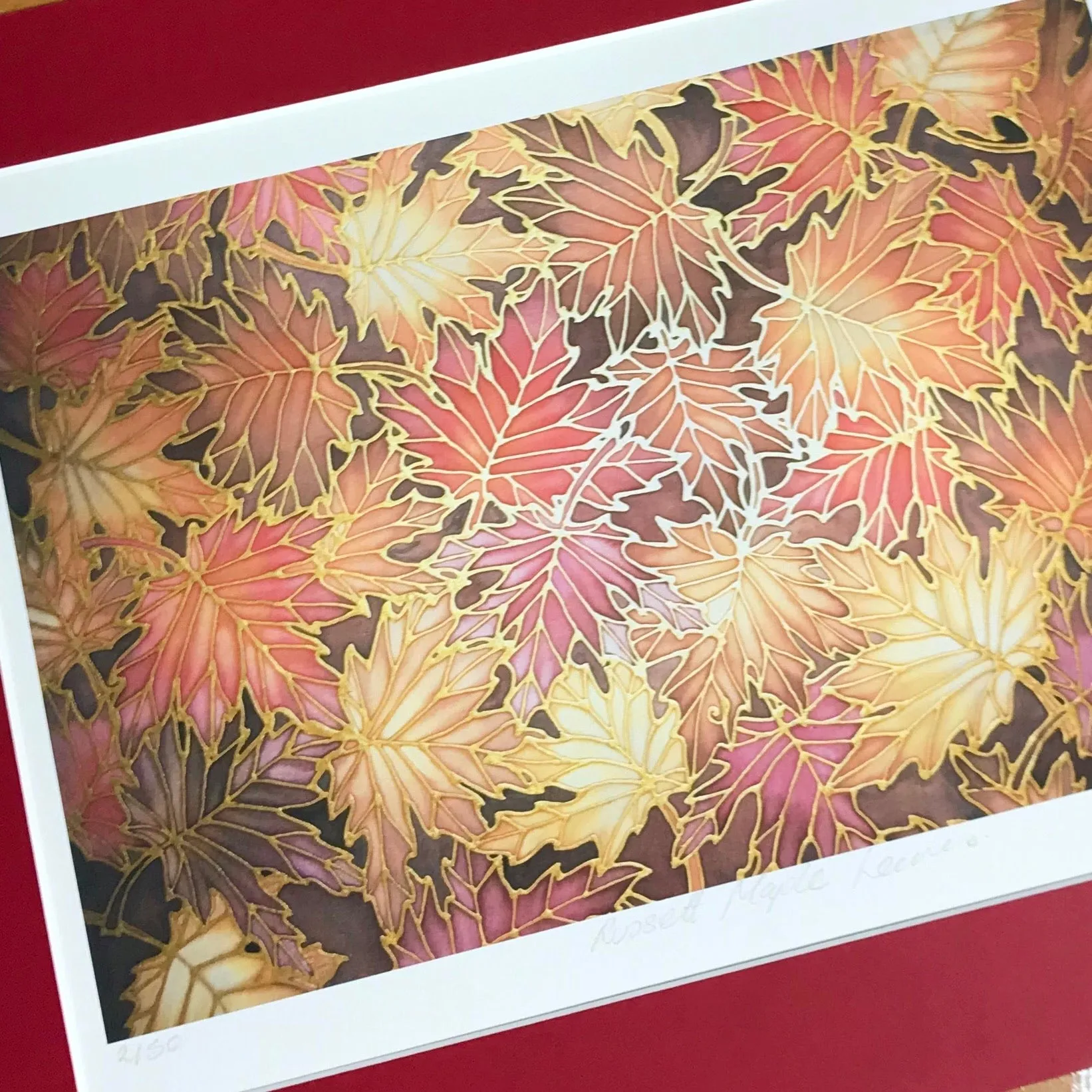 Autumnal Maple Leaves Print - Rich Warm Maple Leaves Art Print - Terracotta and a Beaujolais Red Print