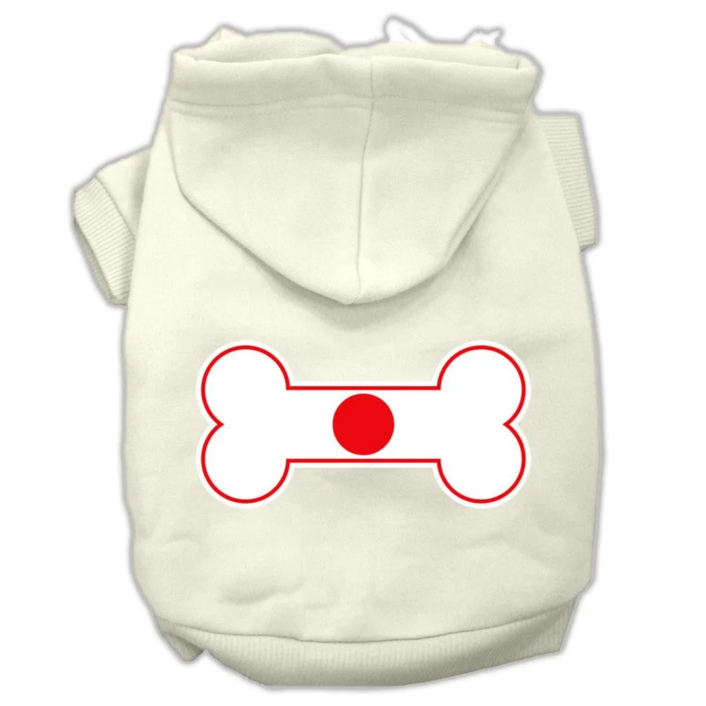 Bone Shaped Japan Flag Screen Print Pet Hoodies Cream Size S (10)