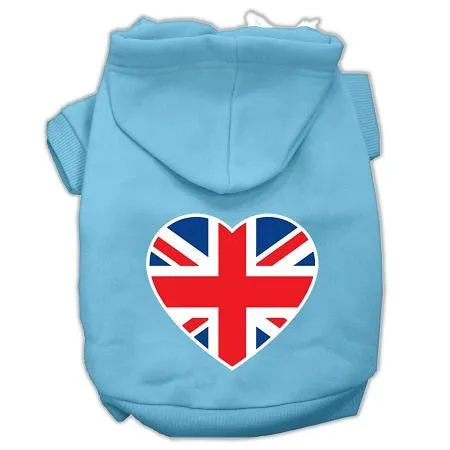 British Flag Heart Screen Print Pet Hoodies Baby Blue Size Lg (14)