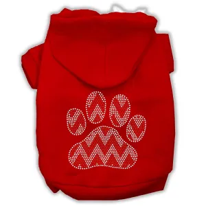 Candy Cane Chevron Paw Rhinestone Dog Hoodie Red L (14)