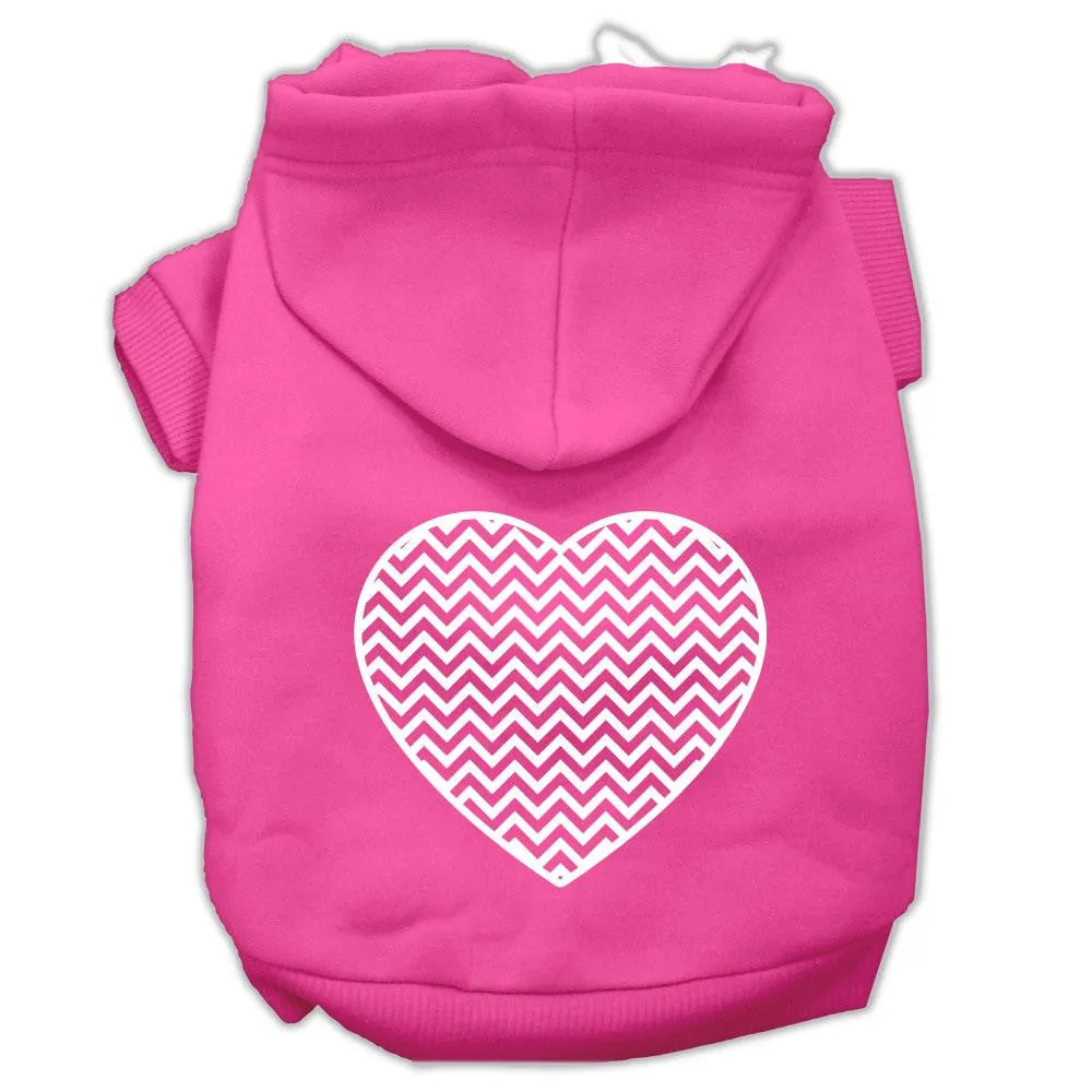 Chevron Heart Screen Print Dog Pet Hoodies Bright Pink Size Lg (14)