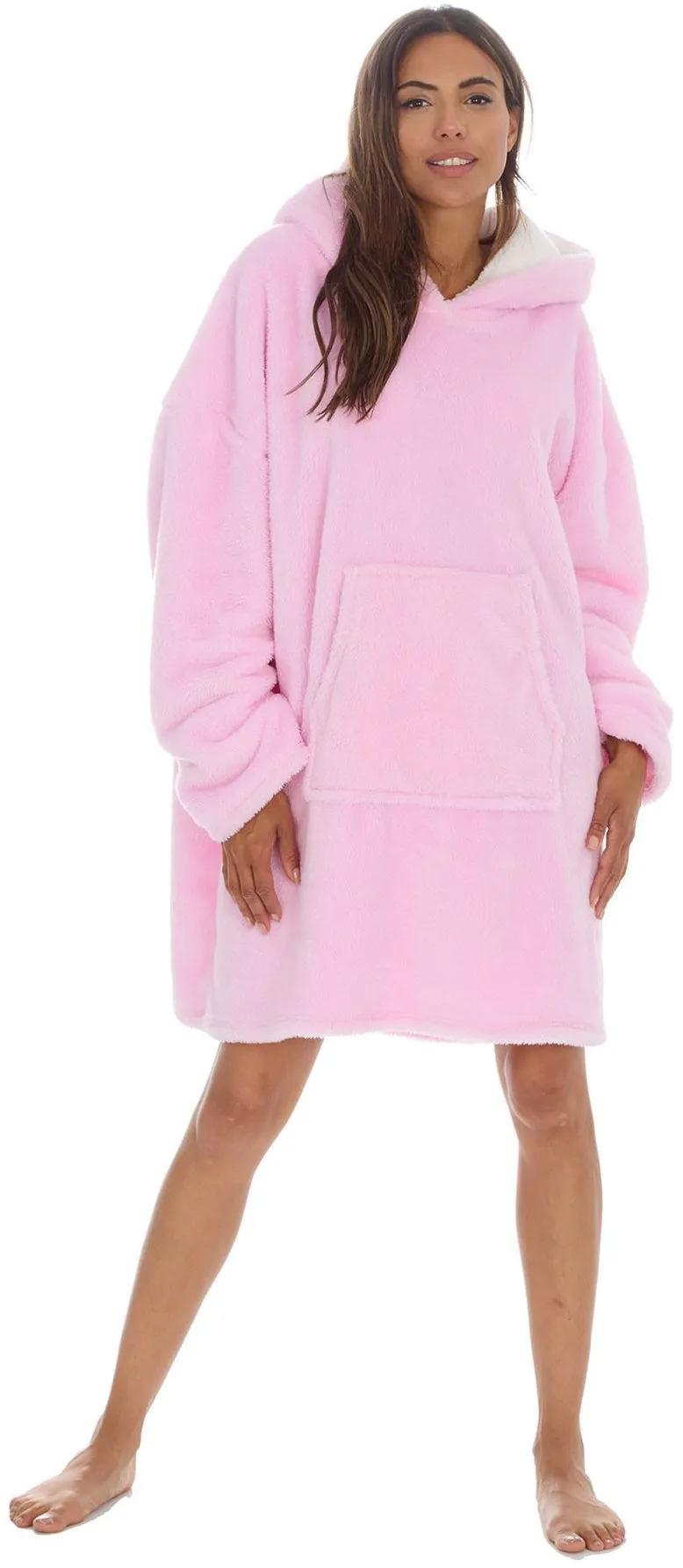 Huggable Hoodie Snuggle Fleece Oversized Womens Blanket Hoody - Pink