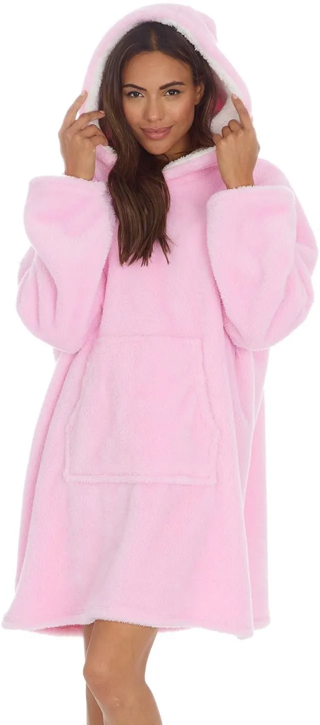 Huggable Hoodie Snuggle Fleece Oversized Womens Blanket Hoody - Pink