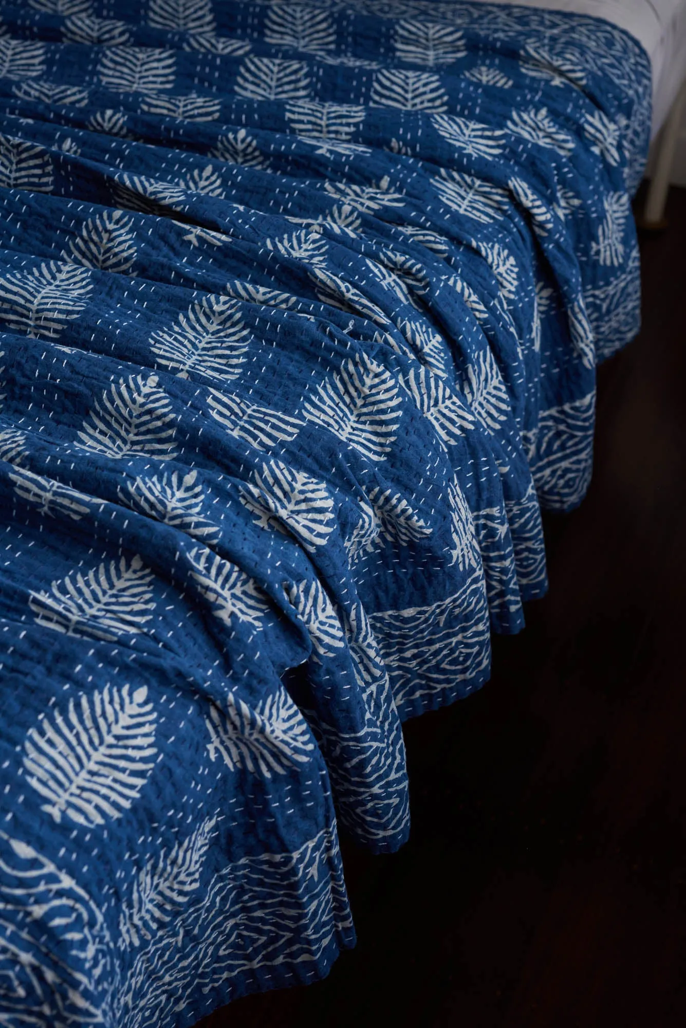 Kantha Quilt Indigo Leaves