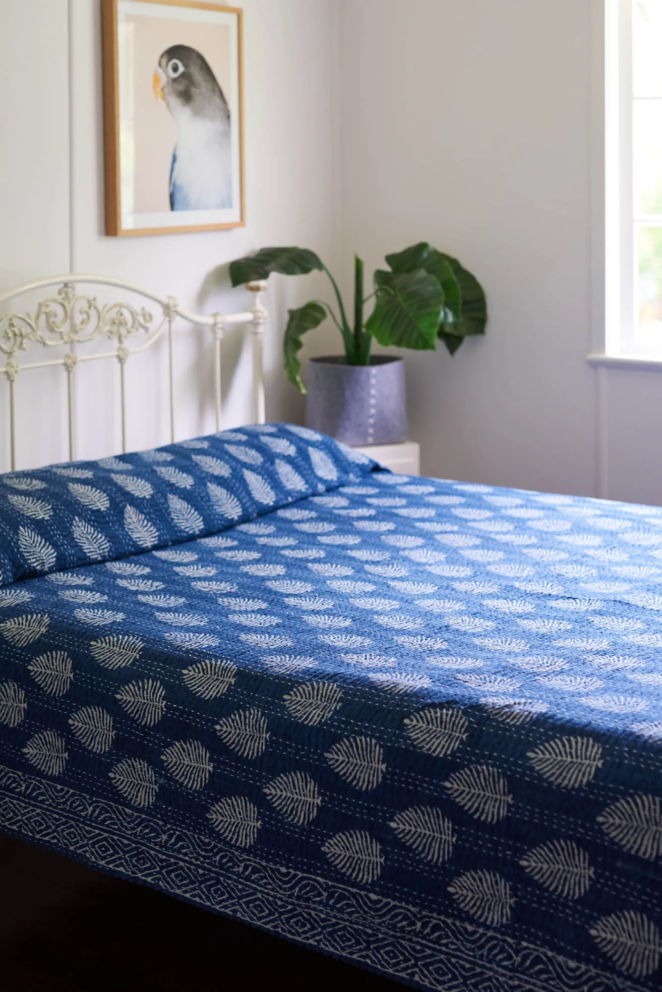 Kantha Quilt Indigo Leaves