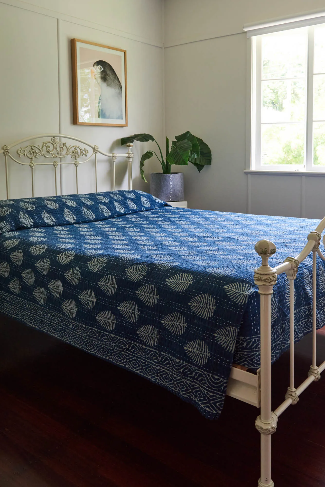 Kantha Quilt Indigo Leaves