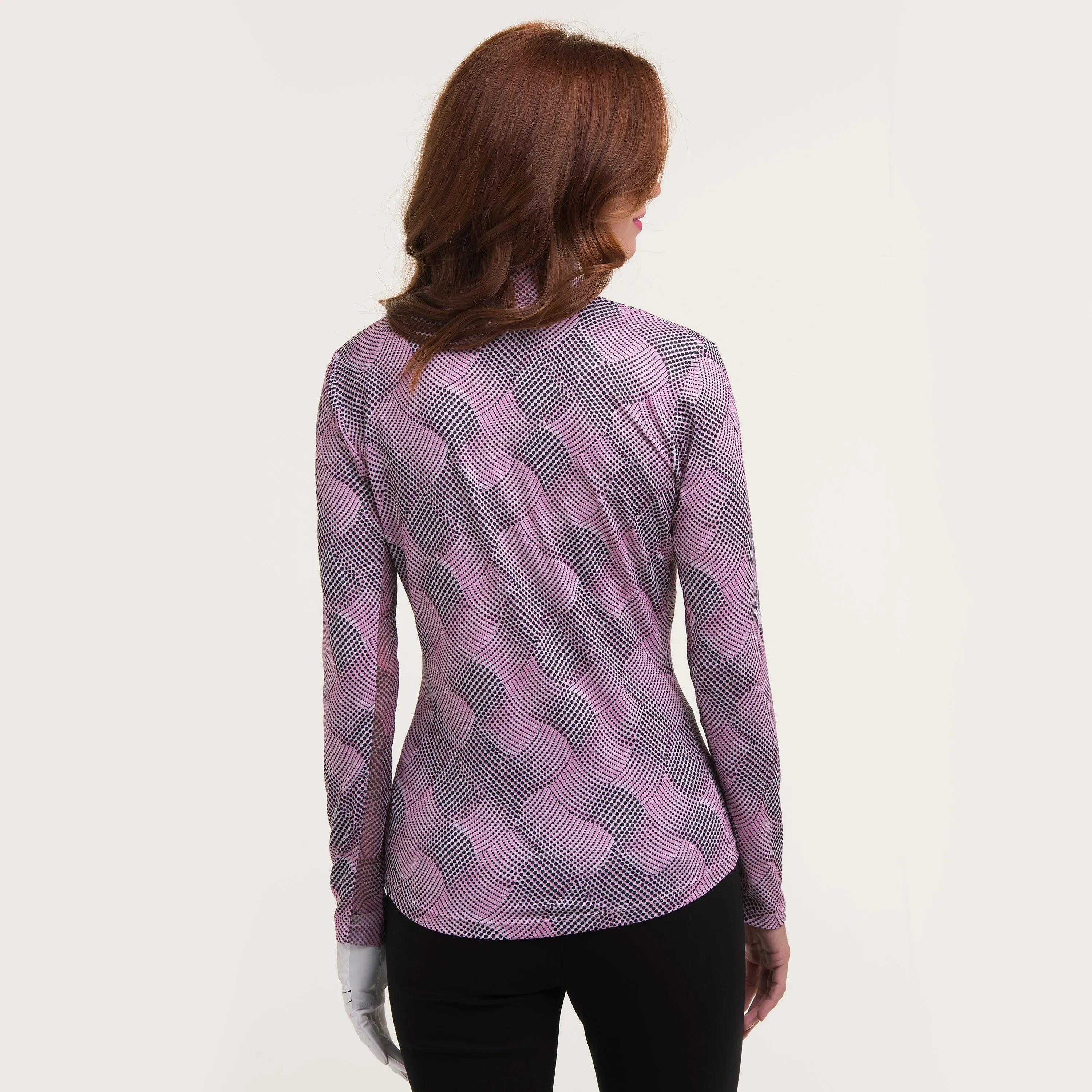 LONG SLEEVE DOT RIBBON SWIRL ZIP MOCK