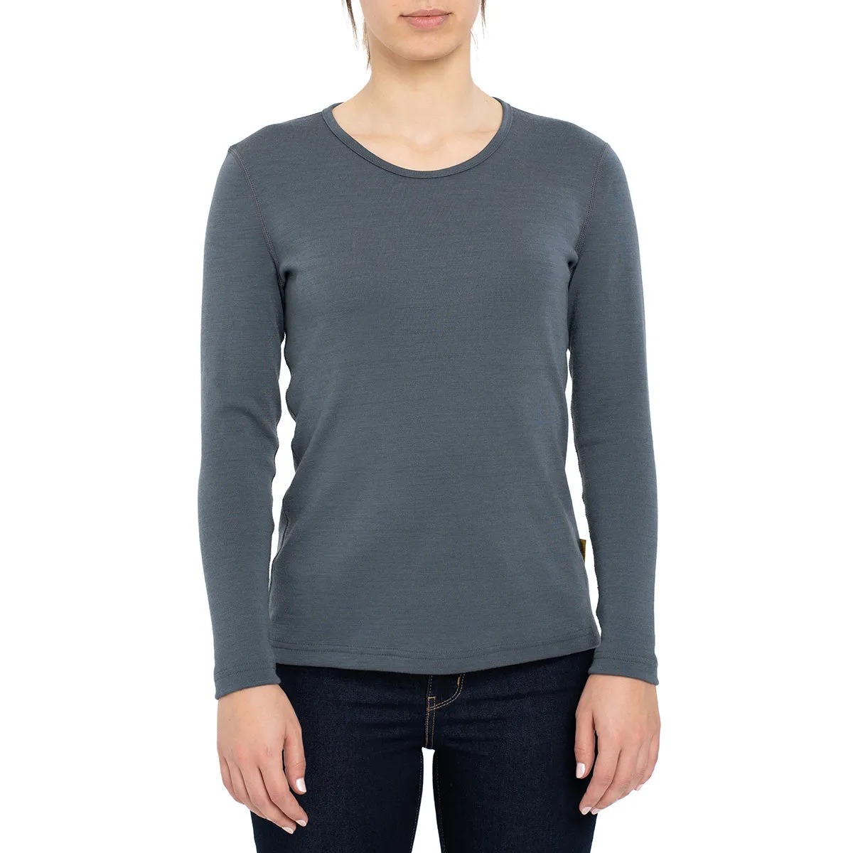 MENIQUE Long Sleeve Crew 100% Merino Wool Womens Shirt Perfect Grey