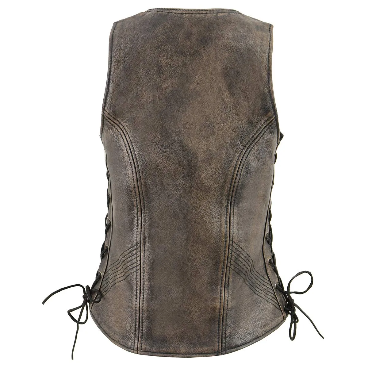 Milwaukee Leather MLL4531 Women's Distress Brown Leather Open V-Neck Motorcycle Rider Vest with Side Lace