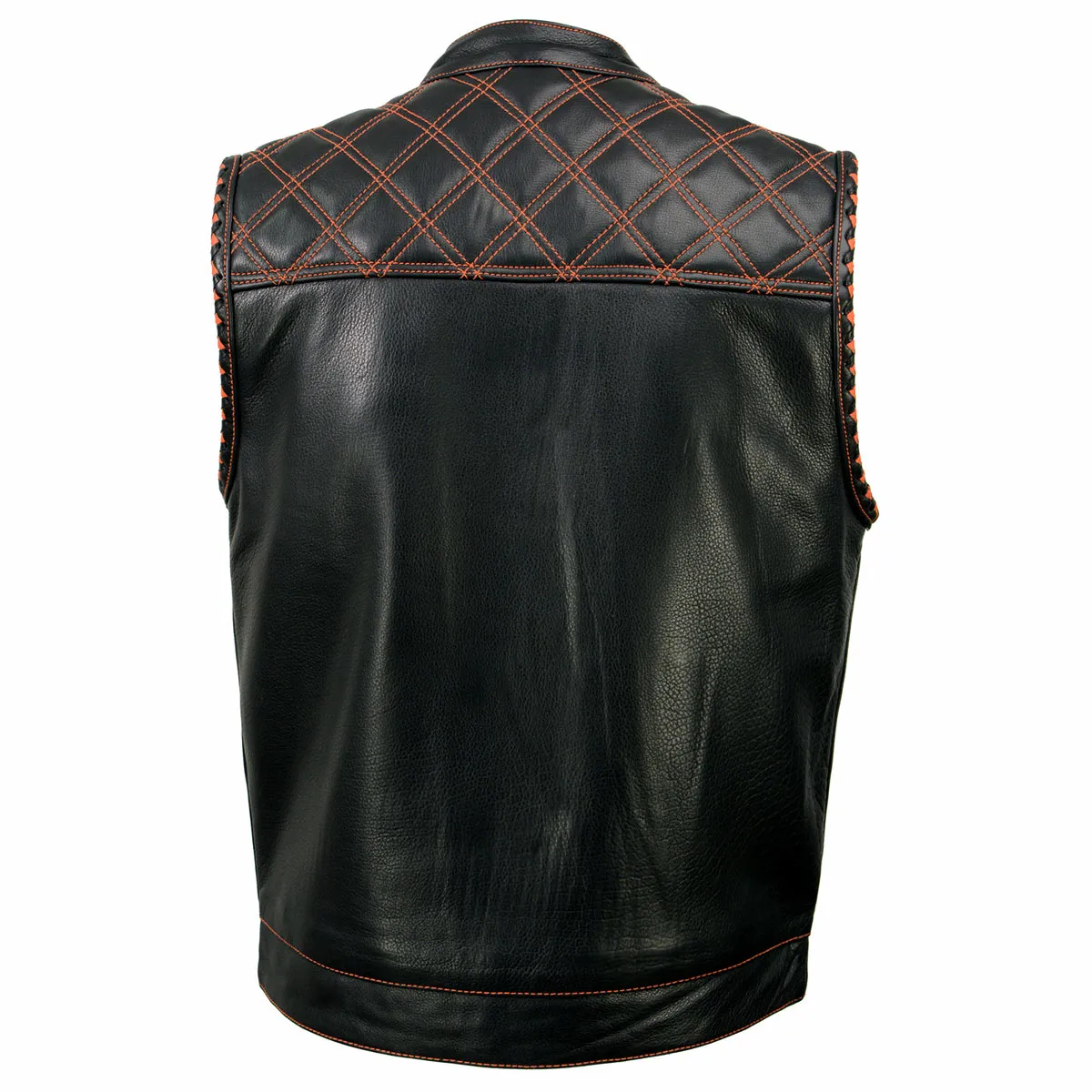 Milwaukee Leather MLM3527 Men's Black 'Paisley' Accented w/ Orange Stitching Leather Vest – / Armhole Trim