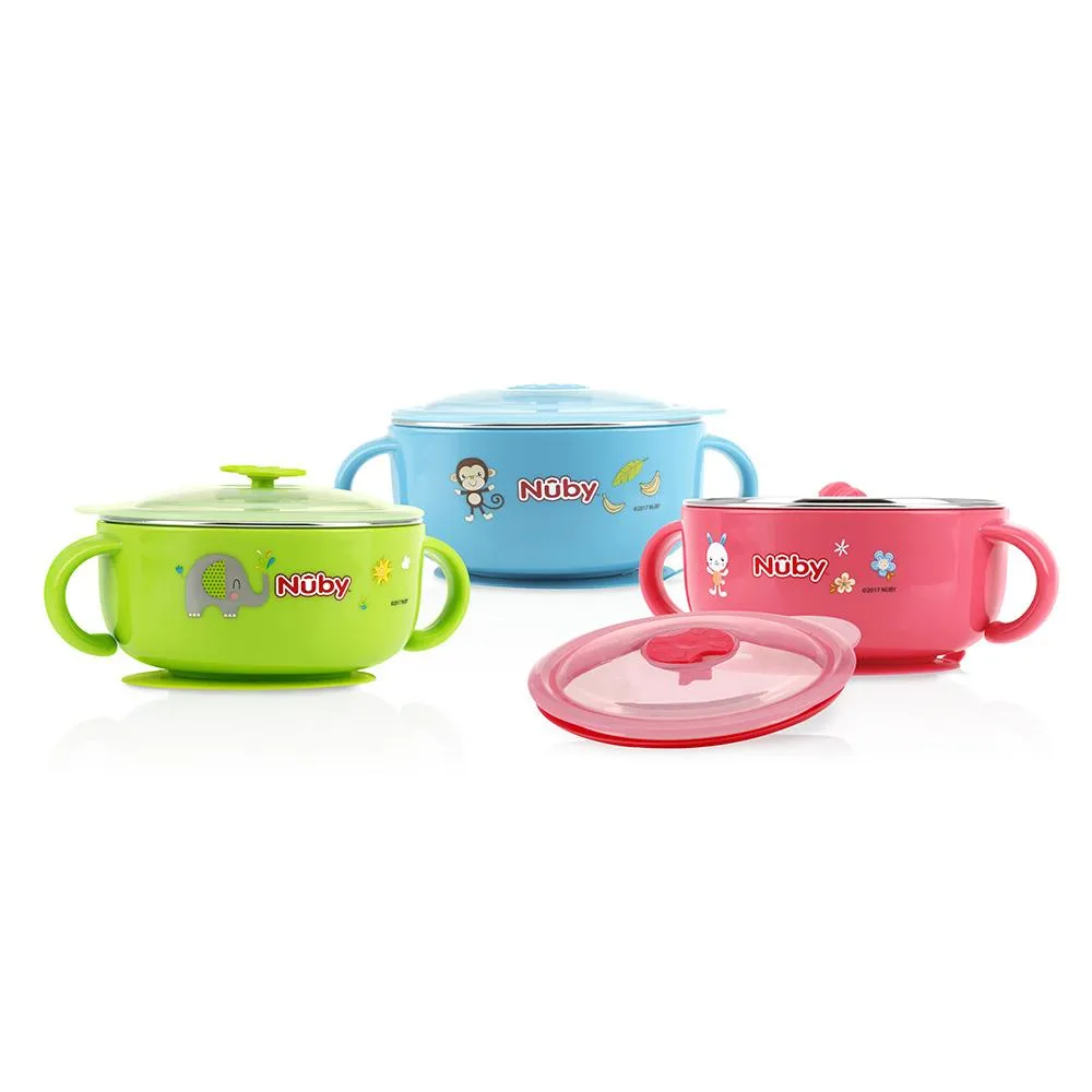 Nuby - Sure Grip™ Warming Stainless Steel Feeding Bowl -Pink