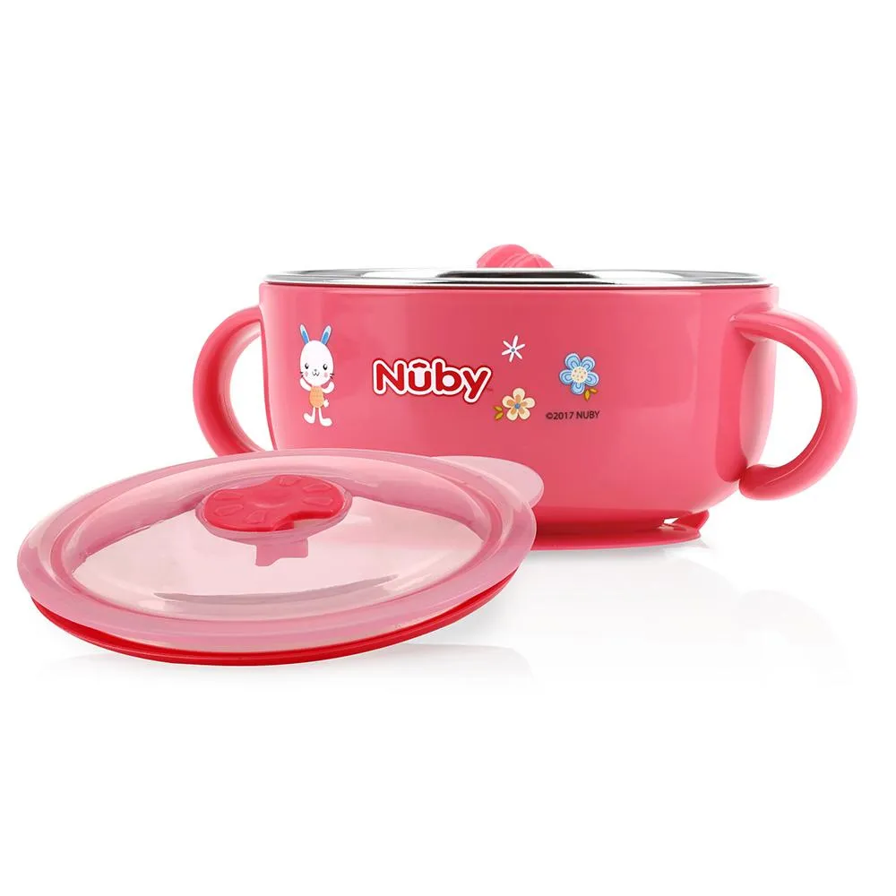 Nuby - Sure Grip™ Warming Stainless Steel Feeding Bowl -Pink