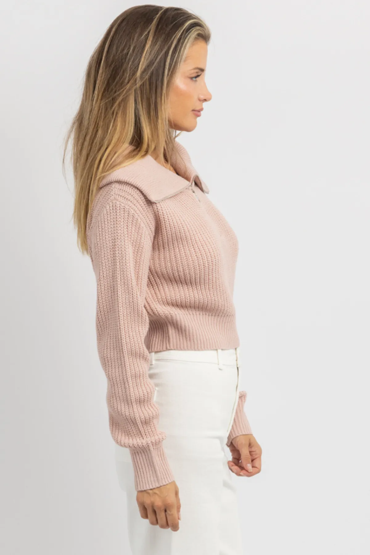 PAXTON MAUVE COLLARED KNIT TOP