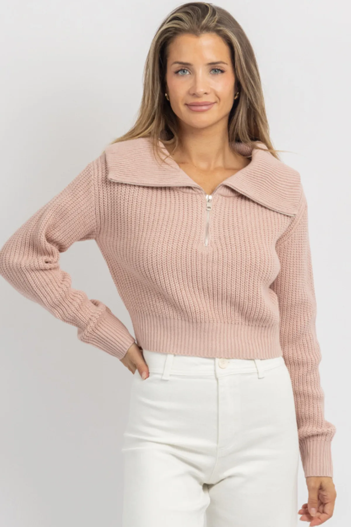 PAXTON MAUVE COLLARED KNIT TOP