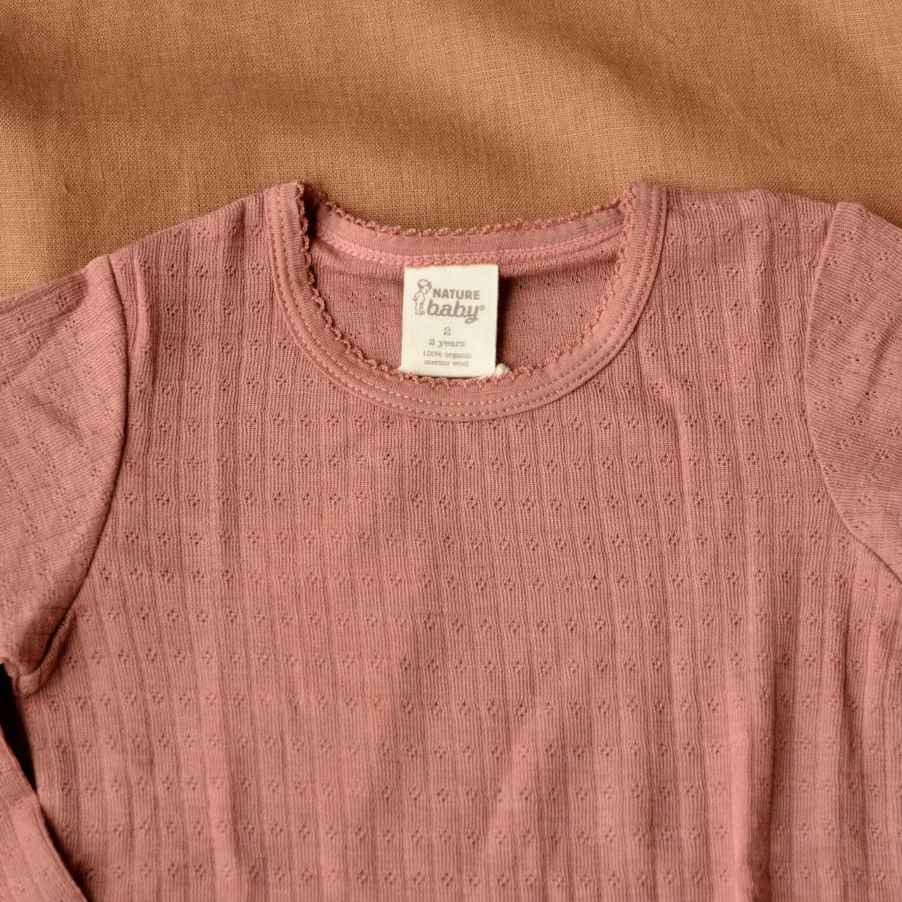 Pointelle Long Sleeve Cloud Top - 100% Organic Merino - Woodland Rose (6m-5y)