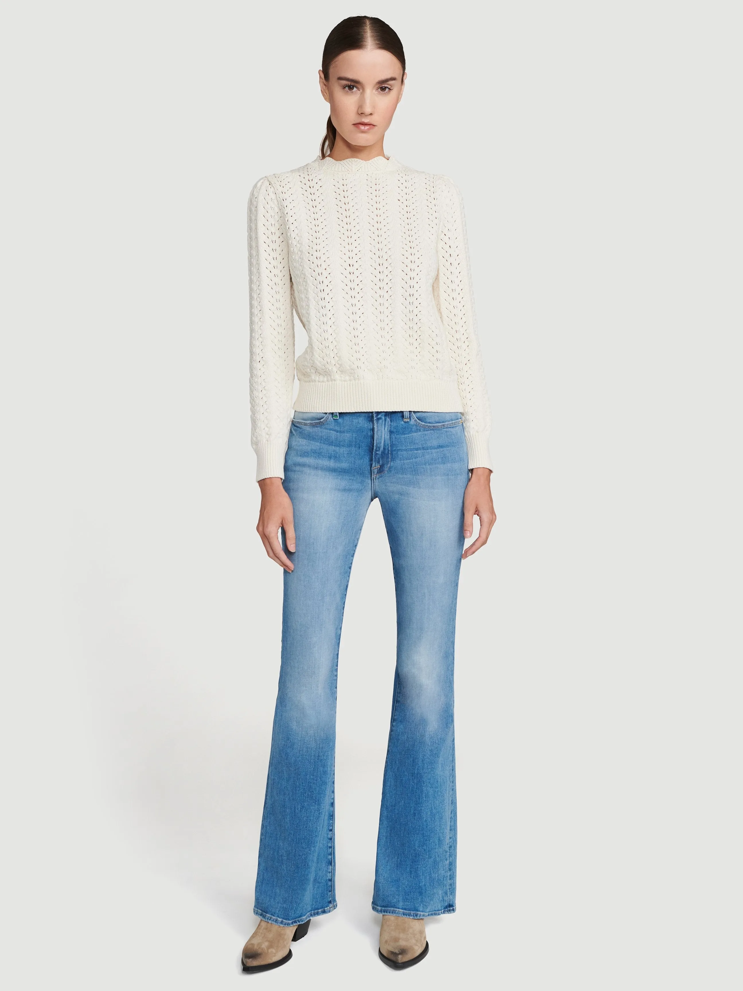 Pointelle Petal Sweater -- Off White