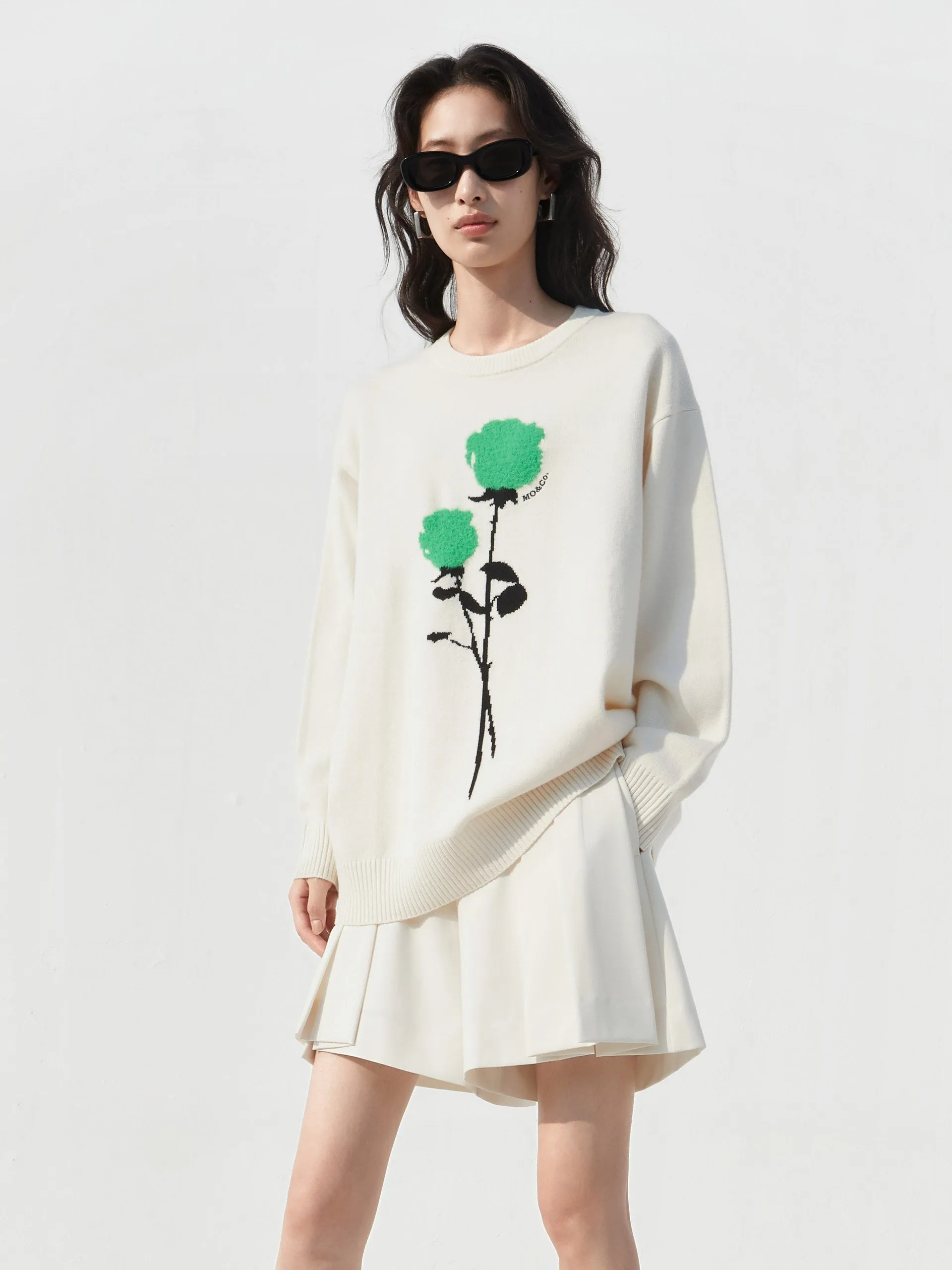 Rose Embroidered Wool Sweater