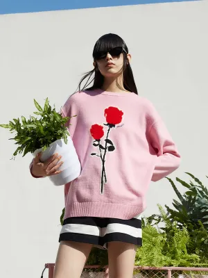 Rose Embroidered Wool Sweater