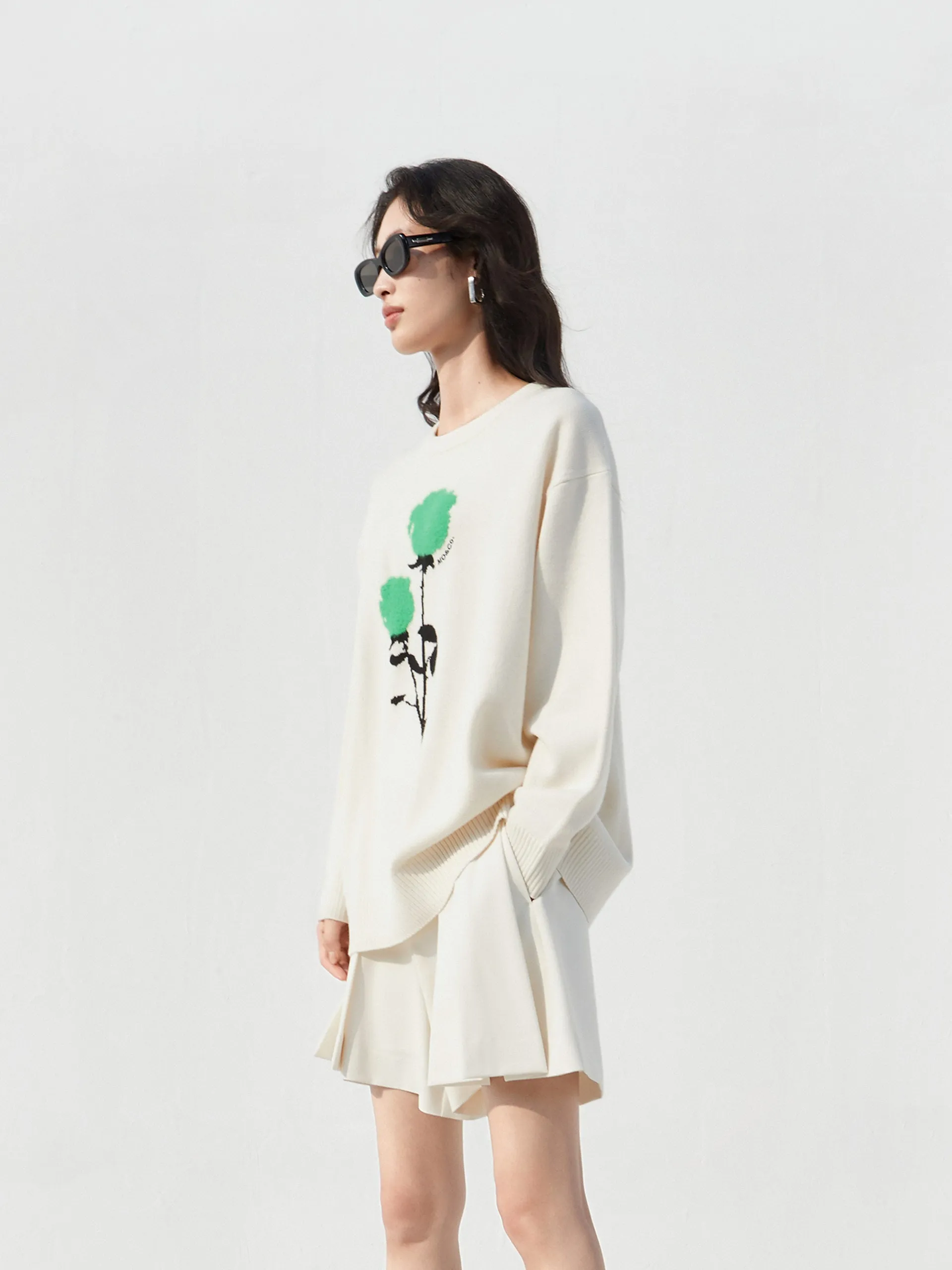 Rose Embroidered Wool Sweater