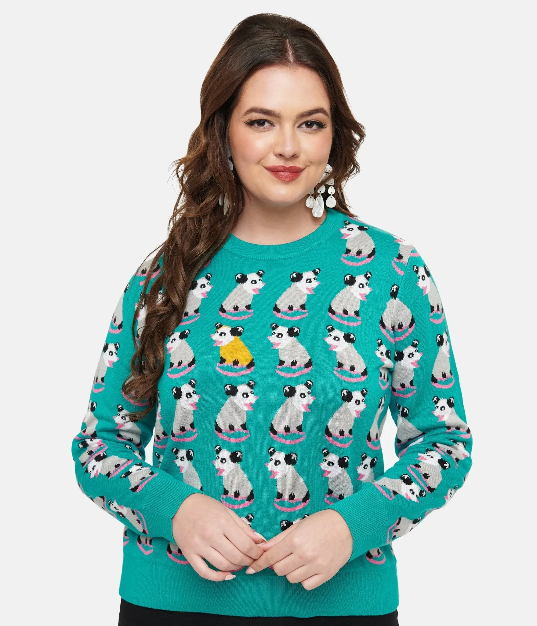 Sesame the Opossum Teal OPossum Print Knit Sweater