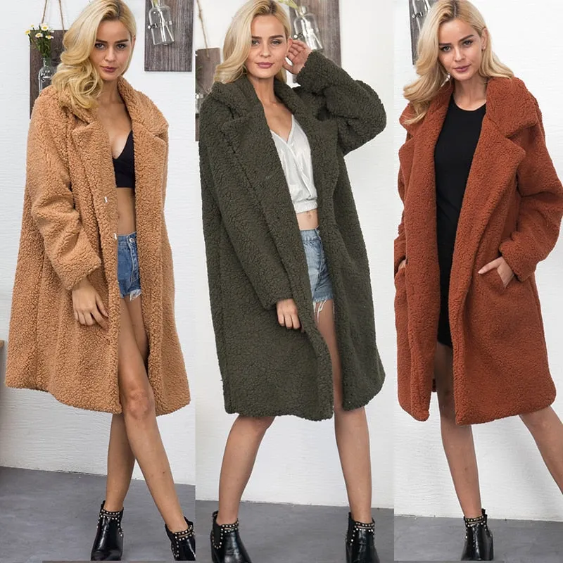 VenusFox Faux Fur Fluffy Long Coat