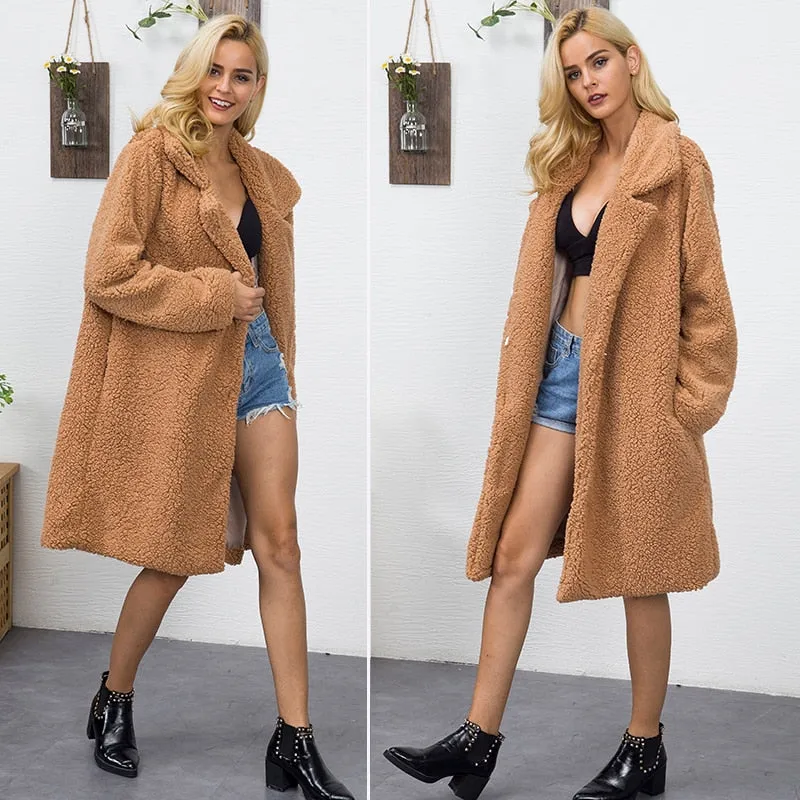 VenusFox Faux Fur Fluffy Long Coat