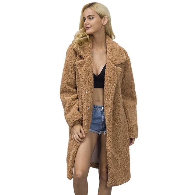 VenusFox Faux Fur Fluffy Long Coat