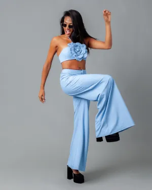 Vienna Chambray Wide Leg Pants   Flower Halter Top Set
