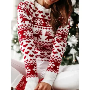 Wenkouban-Christmas Thanksgiving outfits_Casual Long Sleeve Print Pullover Knitted Christmas Christmas Sweater