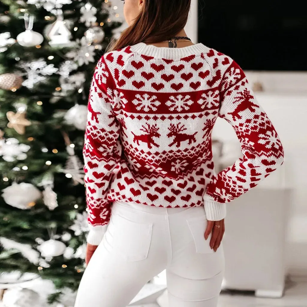 Wenkouban-Christmas Thanksgiving outfits_Casual Long Sleeve Print Pullover Knitted Christmas Christmas Sweater