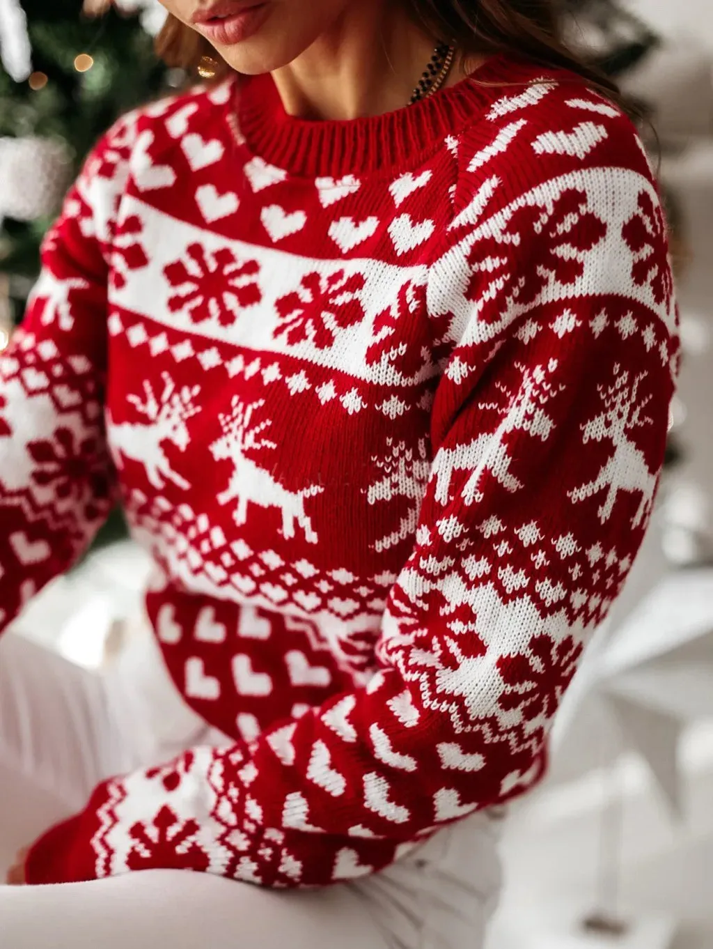 Wenkouban-Christmas Thanksgiving outfits_Casual Long Sleeve Print Pullover Knitted Christmas Christmas Sweater