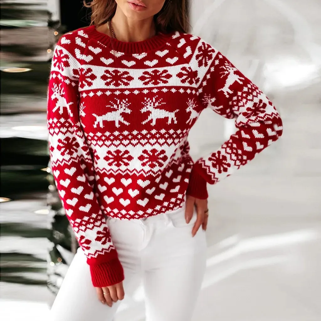 Wenkouban-Christmas Thanksgiving outfits_Casual Long Sleeve Print Pullover Knitted Christmas Christmas Sweater