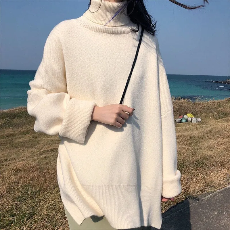 Wenkouban Women's Turtleneck Long Sleeve Sweater Knitted Green Casual Female 2022 Autumn Winter Jumper Elegant Ladies Pullover Sweaters