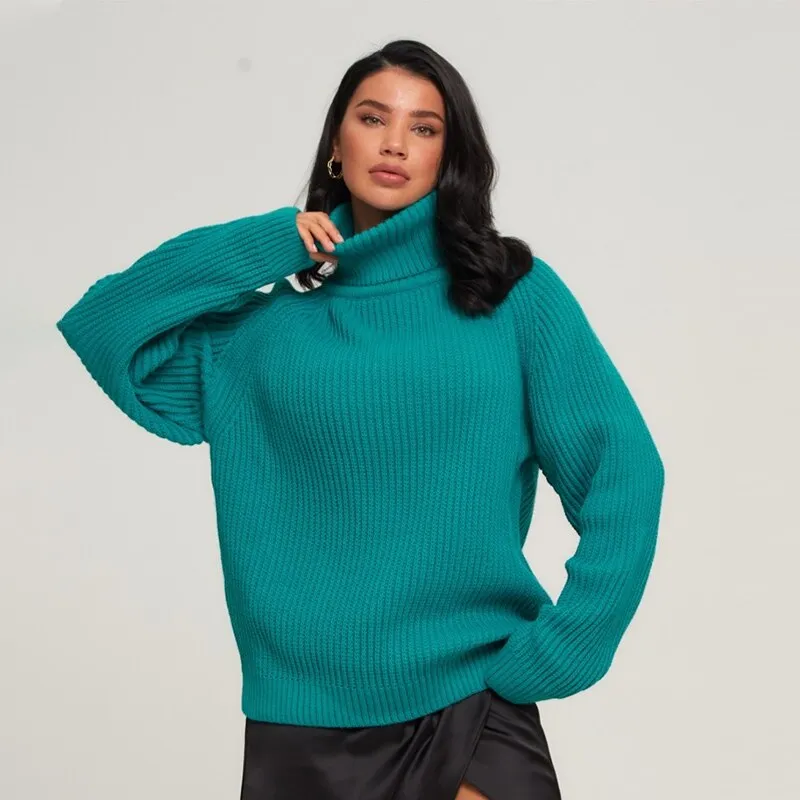 Wenkouban Women's Turtleneck Long Sleeve Sweater Knitted Green Casual Female 2022 Autumn Winter Jumper Elegant Ladies Pullover Sweaters