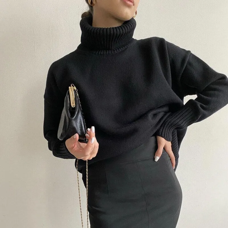 Wenkouban Women's Turtleneck Long Sleeve Sweater Knitted Green Casual Female 2022 Autumn Winter Jumper Elegant Ladies Pullover Sweaters