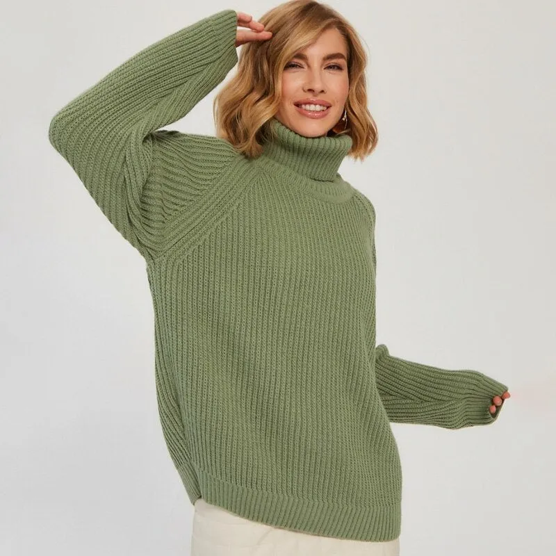 Wenkouban Women's Turtleneck Long Sleeve Sweater Knitted Green Casual Female 2022 Autumn Winter Jumper Elegant Ladies Pullover Sweaters