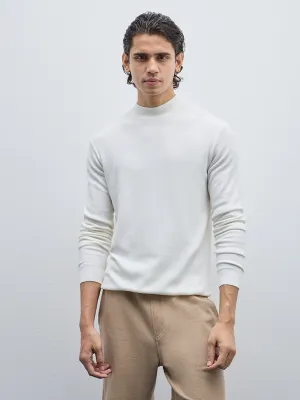 WES Formals Off-White Slim-Fit Sweater