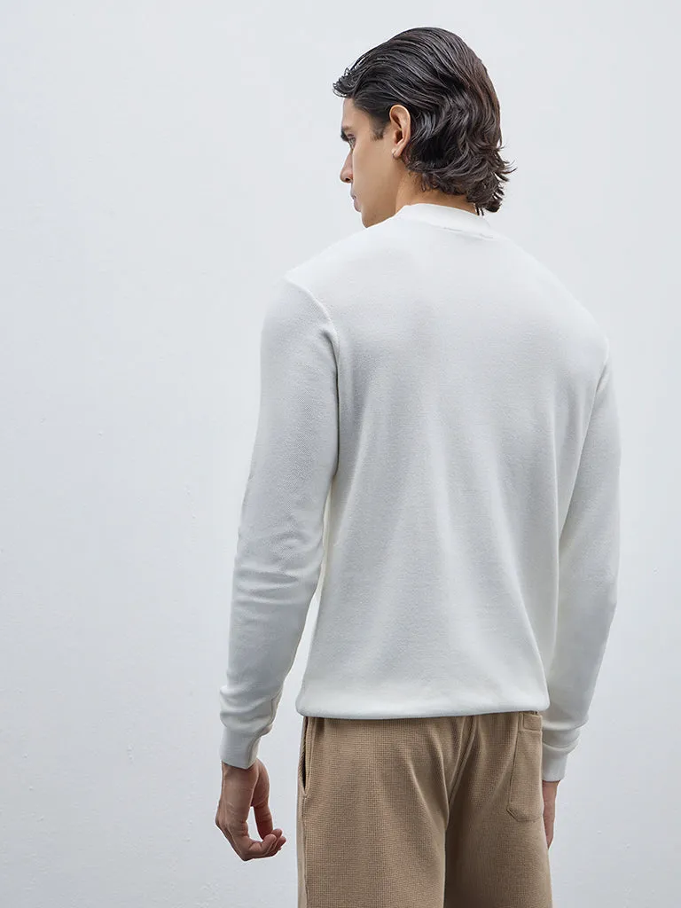 WES Formals Off-White Slim-Fit Sweater