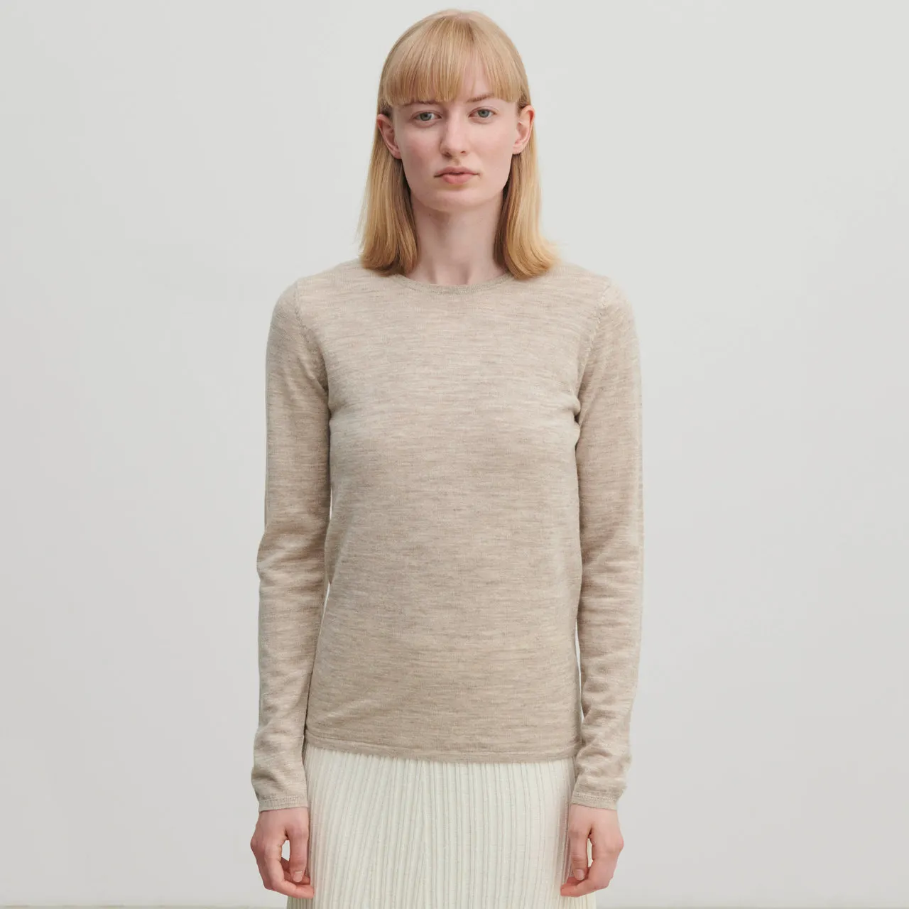 Women's Simple Merino Blouse - Light Beige Melange (XS-XL)